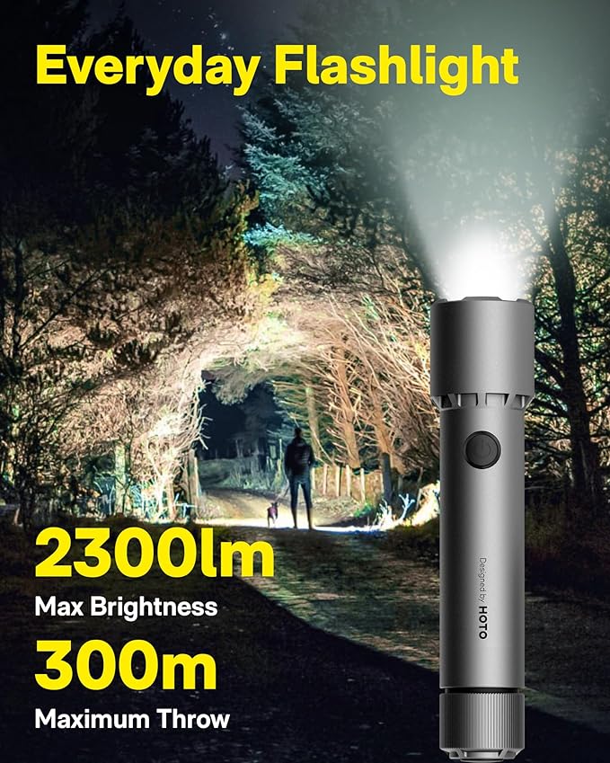 HOTO LED Flashlight High Lumens, Rechargeable Tactical Flashlight Super Bright, IP68 Waterproof(HOE0010GL/ QWSDT005)