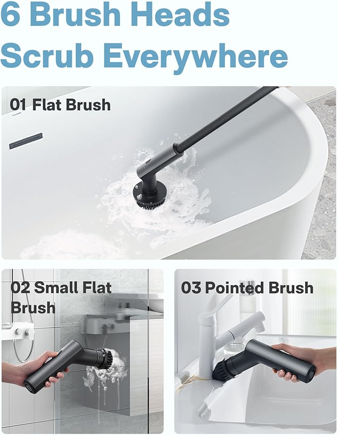 HOTO Replacement Brush Heads for Electric Spin Scrubber | Multi-Surface Cleaning Brushes | Durable & Easy to Replace | For Kitchen, Bathroom, Tiles & Grout (HFE0009GL / QWFGJ005)