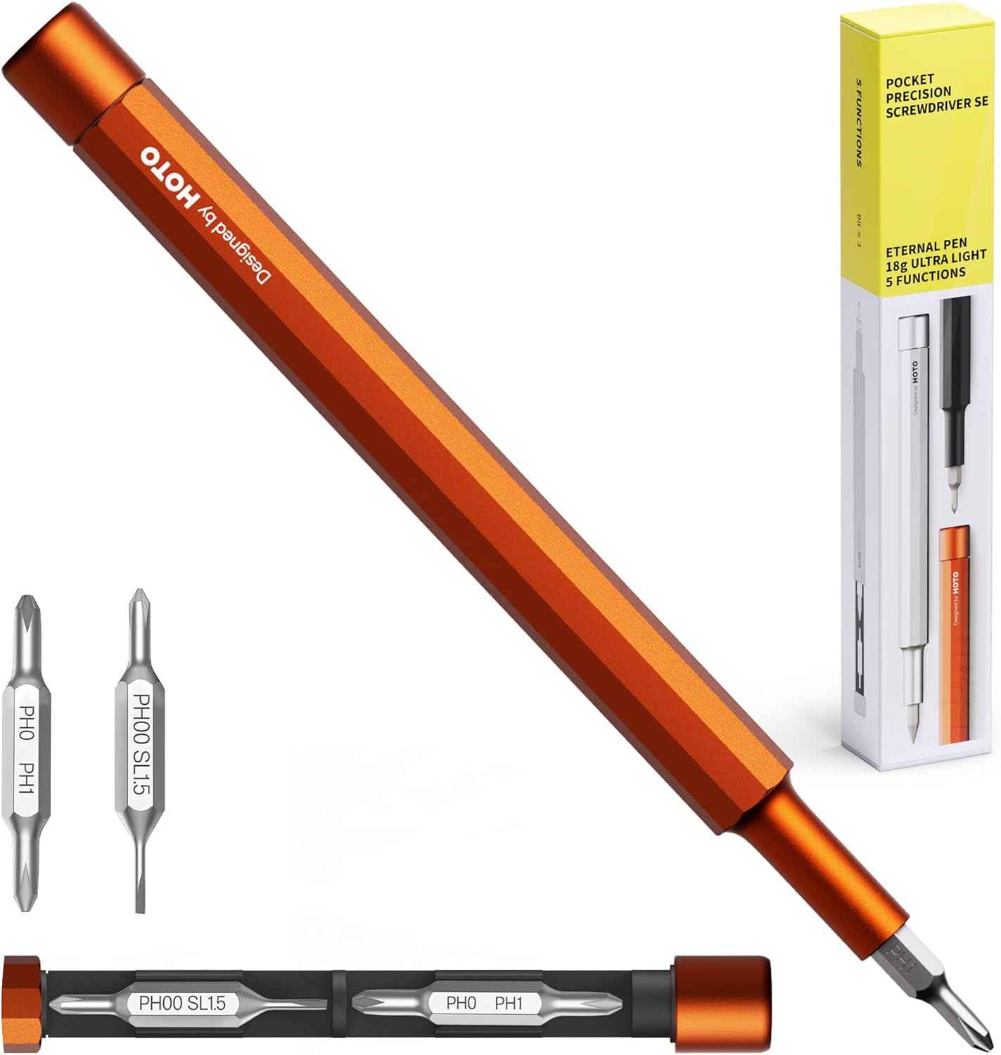 HOTO 5 in 1 Multitool Mini Screwdriver Set, Lightweight Pocket Screwdriver for Eyeglasses & Electronics, Magnetic Bits, Compact EDC Precision Set for Portable Repairs (SILVER)