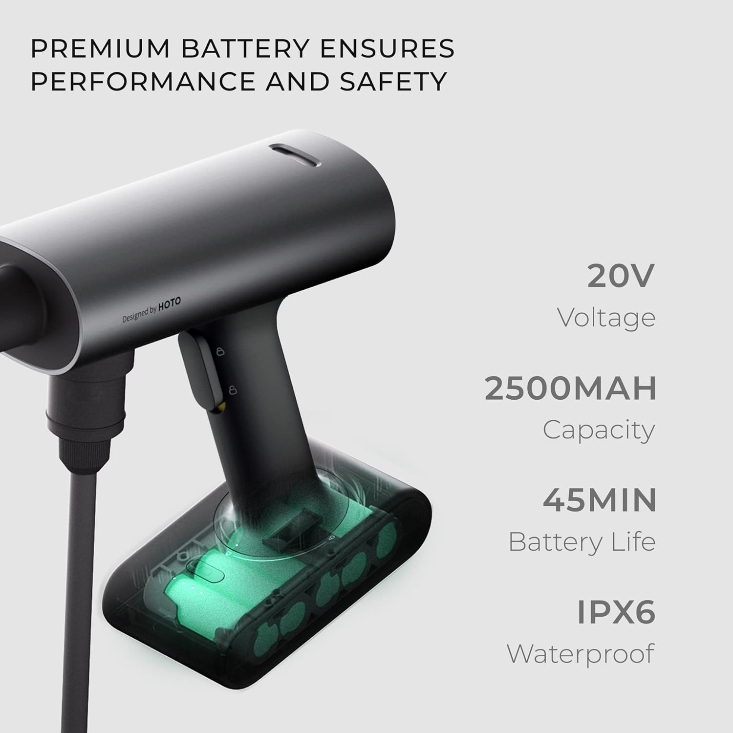 HOTO 20V Cordless Power Washer Pro, Portable Power Cleaner, USB-C Rechargeable, 5-in-1 Nozzle, 2.5Ah Battery, 290 Psi for Washing Car/Fence/Floor Cleaning/Watering (QWXCJ002)