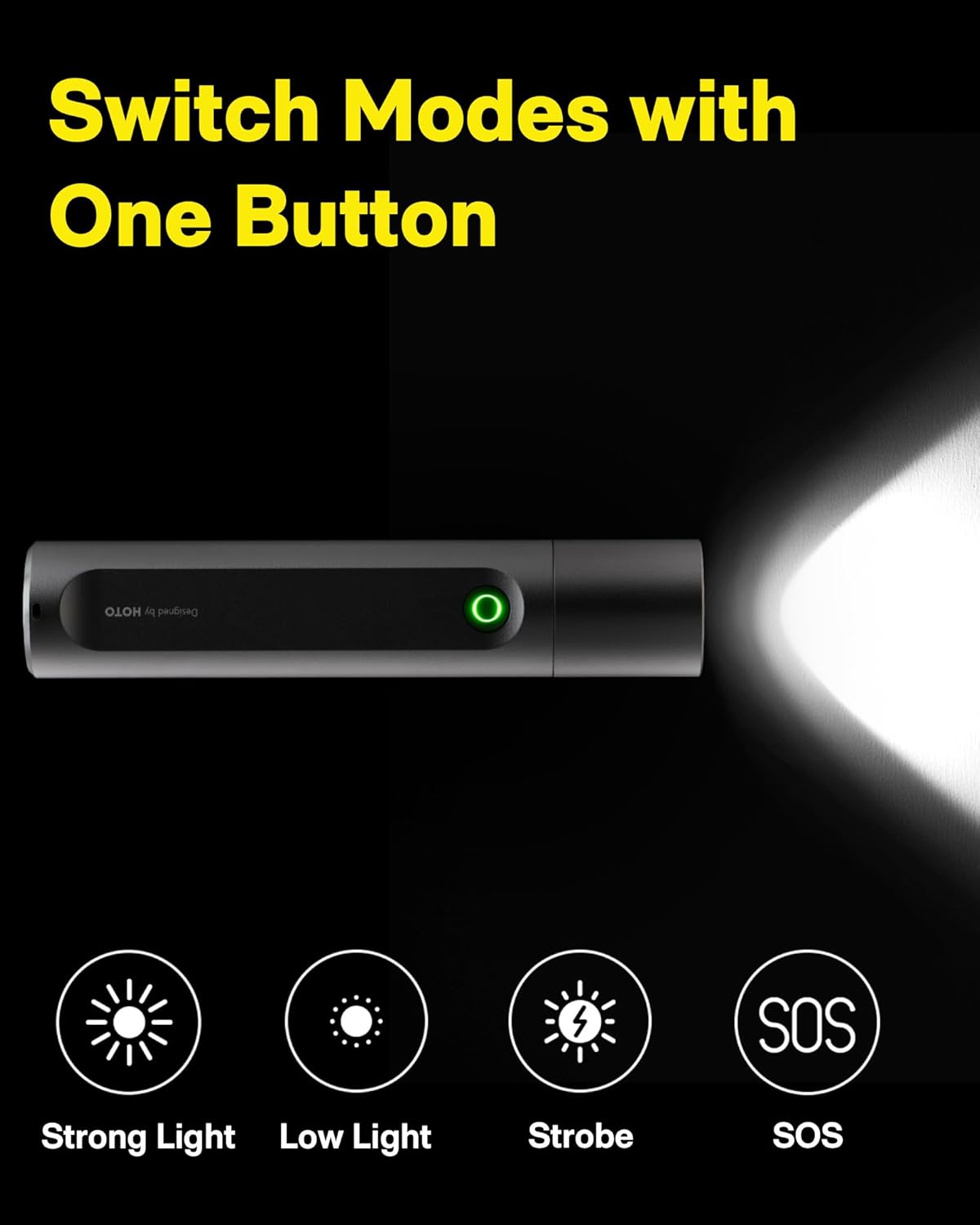 HOTO Rechargeable LED Flashlight 300 Lumens | USB-C Rechargeable, IP55 Waterproof & Dustproof Outdoor Torch – Camping, Emergency & Everyday Carry ( HTE0023GL/QWSDT003)