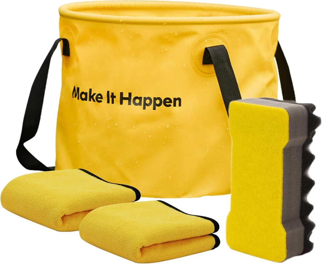 HOTO Outdoor Wash Kit – 20L Foldable Bucket, Sponge & Microfiber Cloth (HTT0027GL / QWOGJ002)