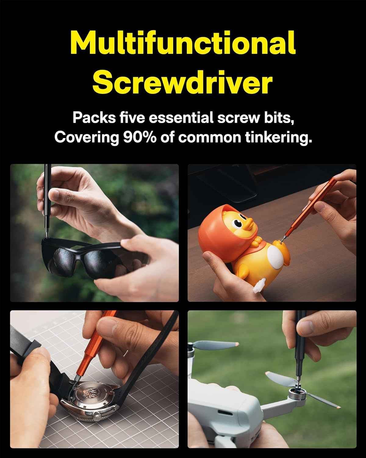 HOTO 5 in 1 Multitool Mini Screwdriver Set, Lightweight Pocket Screwdriver for Eyeglasses & Electronics, Magnetic Bits, Compact EDC Precision Set for Portable Repairs (SILVER)