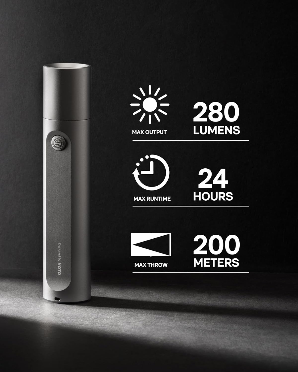 HOTO Rechargeable LED Flashlight 300 Lumens | USB-C Rechargeable, IP55 Waterproof & Dustproof Outdoor Torch – Camping, Emergency & Everyday Carry ( HTE0023GL/QWSDT003)