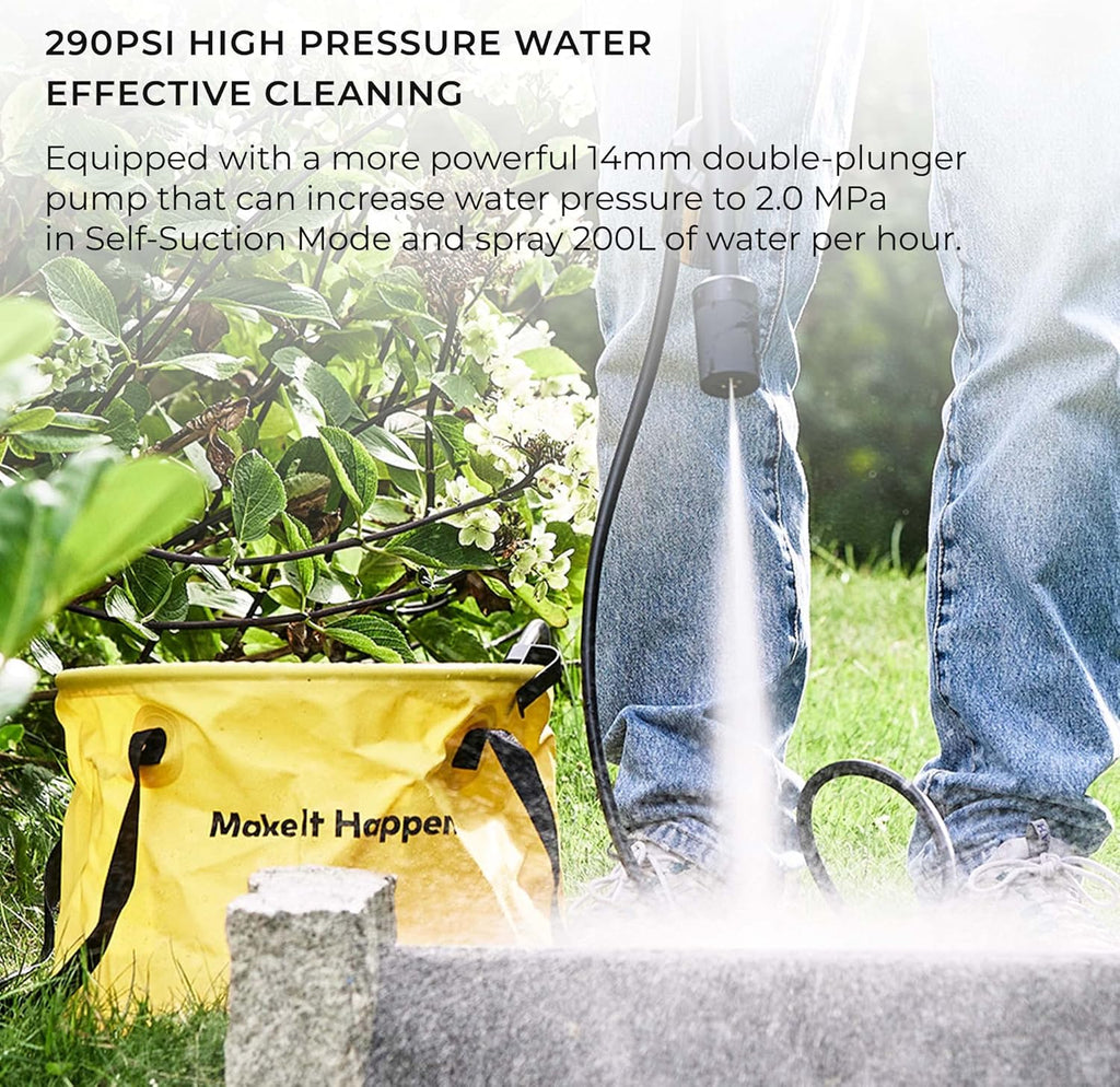HOTO 20V Cordless Power Washer Pro, Portable Power Cleaner, USB-C Rechargeable, 5-in-1 Nozzle, 2.5Ah Battery, 290 Psi for Washing Car/Fence/Floor Cleaning/Watering (HTT0023EU / QWXCJ002)
