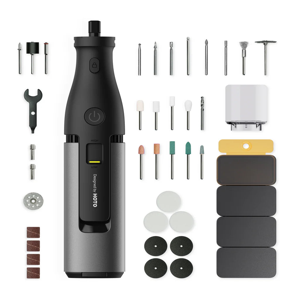 HOTO 12V Cordless Rotary Tool Kit Pro | Precision Multi-Purpose Rotary Tool with Variable Speed | Rechargeable & Compact | For DIY, Crafting, Engraving, Polishing & Repairs (HFE0018GL / QWLDM002)