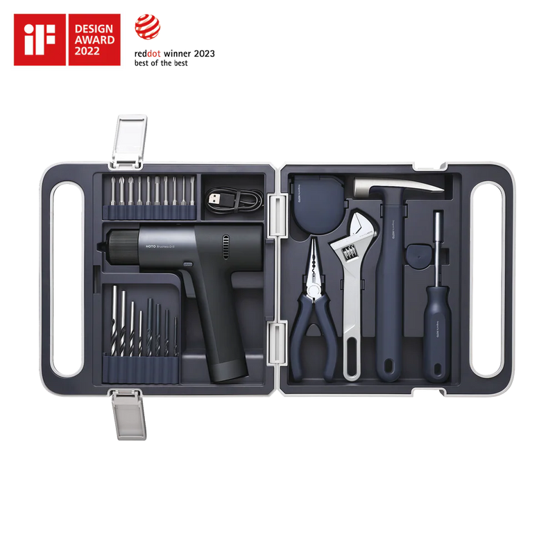 HOTO Brushless Drill Tool Kit, 12V Cordless Power Drill Tool Kit with LED Display, Includes Drill/10 Bits & 8 Drill Bits/Tape Measure/Plier/Spanner/Hammer/Screwdriver, Hidden Buckle Design - Hoto India