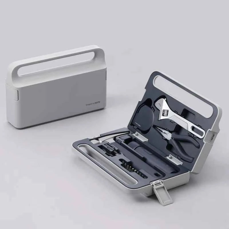 HOTO 3.6V Electric Screwdriver Tool Set, 17Pcs DIY Household Power Kit With Wrench, Hammer, Tape, Plier, Knife and Tool Box for Everyday Home Repairs