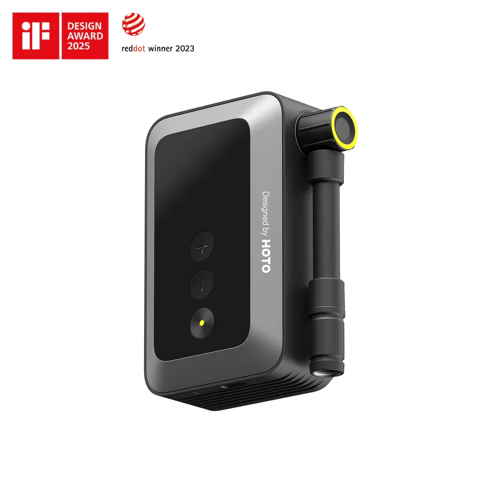 HOTO Air Pump Pocket – Compact Cordless Tire Inflator for Bikes & Motorcycles, Up to 150 PSI, 2,000 mAh Battery, Digital Display & Flick-Start Operation