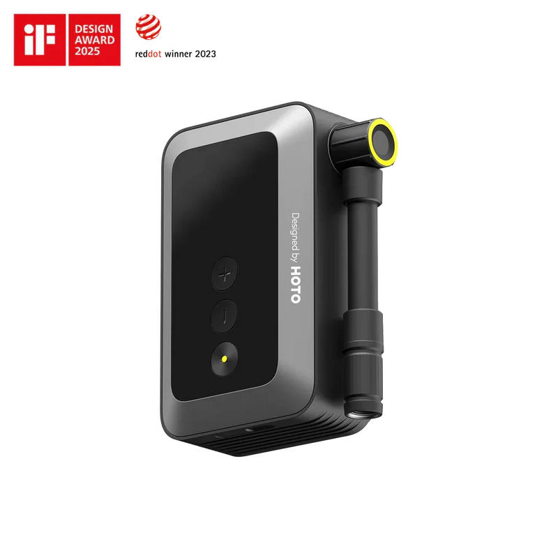 HOTO Air Pump Pocket – Compact Cordless Tire Inflator for Bikes & Motorcycles, Up to 150 PSI, 2,000 mAh Battery, Digital Display & Flick-Start Operation