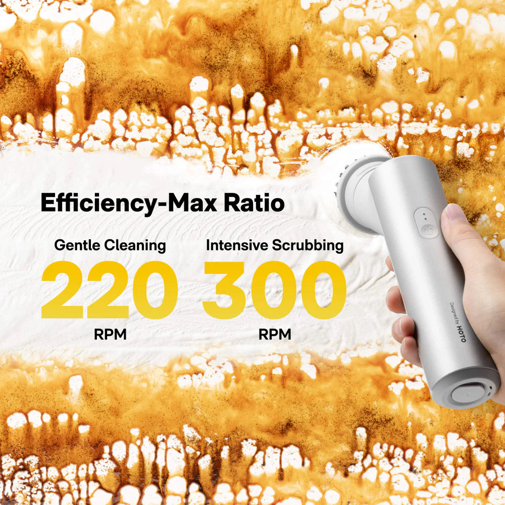 HOTO Electric Kitchen Spin Scrubber, 9-in-1 Power Cleaning Brush Set, 300 RPM High-Torque Motor, IPX7 Waterproof, 4000mAh Rechargeable Battery, Multi-Surface Cleaner for Kitchen Sink, Tiles, Stovetops & Bathroom - Hoto India