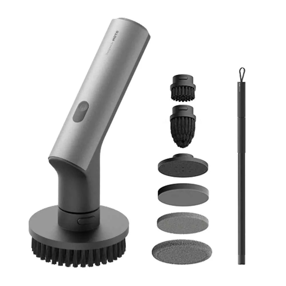 HOTO Electric Spin Scrubber – Cordless Long-Handle Cleaning Brush with 6 Replaceable Heads, IPX7 Waterproof, Up to 110 Min Runtime, for Bathroom, Floor, Tile & Kitchen