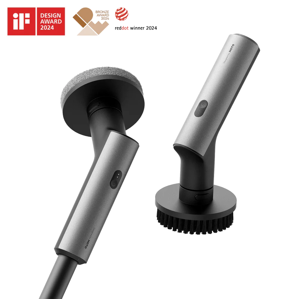 HOTO Electric Spin Scrubber – Cordless Long-Handle Cleaning Brush with 6 Replaceable Heads, IPX7 Waterproof, Up to 110 Min Runtime, for Bathroom, Floor, Tile & Kitchen