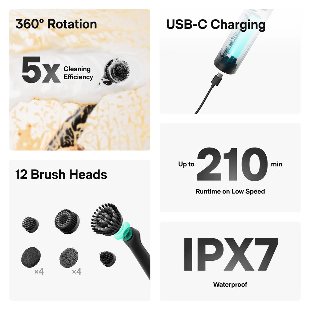 HOTO Wand Cordless Spin Scrubber 12-Piece Ultimate Kit