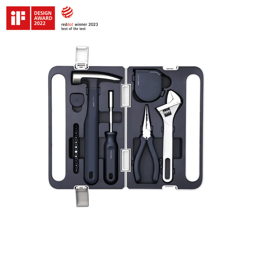 HOTO Manual Tool Set | 6-Piece Hand Tool Kit with Hammer, Adjustable Wrench, Needle-nose Pliers, Screwdriver with 10 Bits & Self-Lock Tape Measure – Compact DIY Home Repair Toolbox - Hoto India